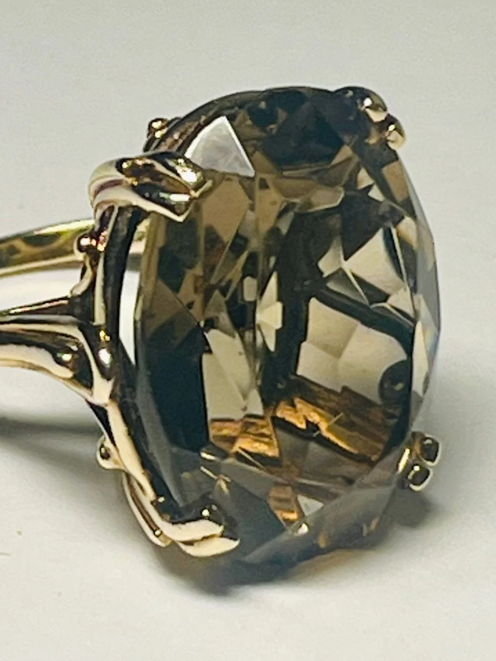 14k Gold Brilliant-Cut Smoky Quartz Estate Vintage Cocktail Ring, Size 7 1/4